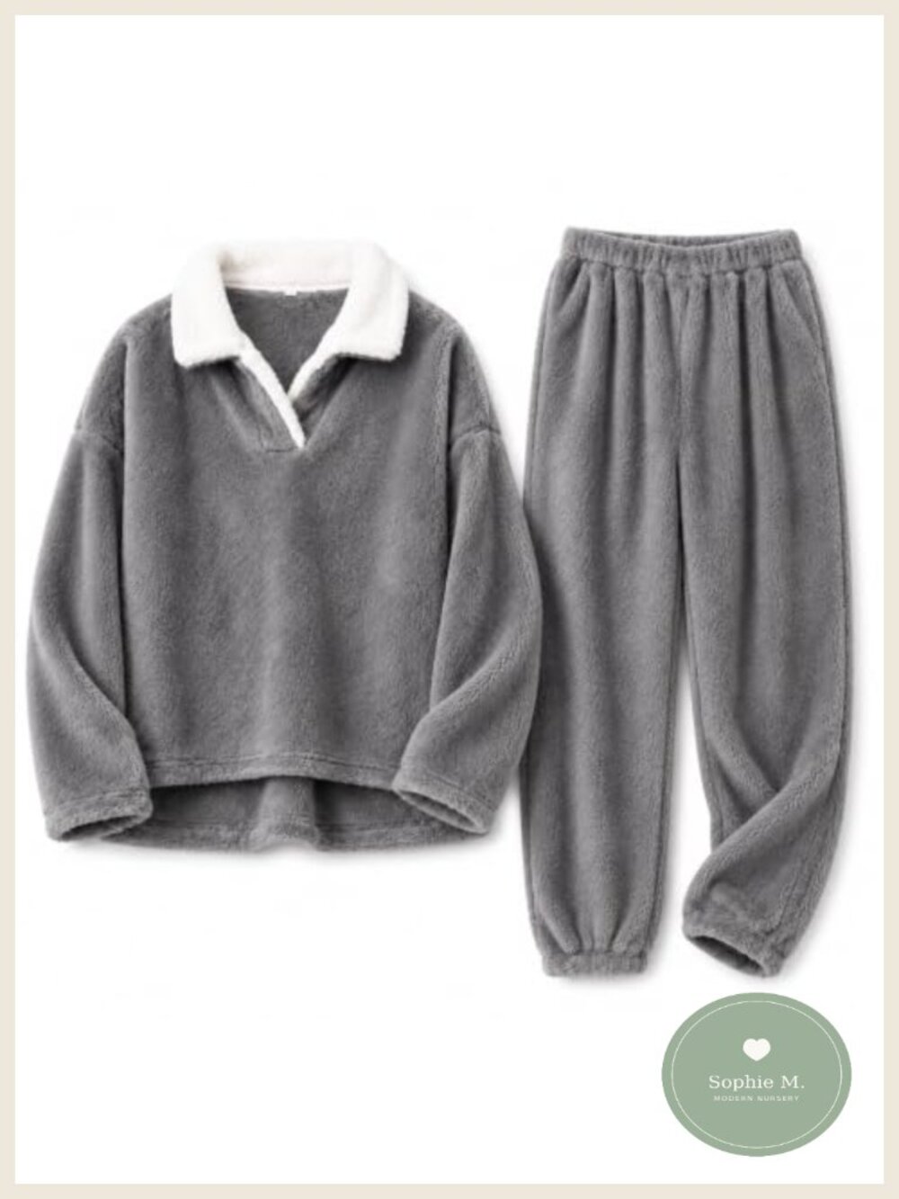Fleece Pajama Set 2 Piece Lapel Long Sleeve Sleepwear Lounge